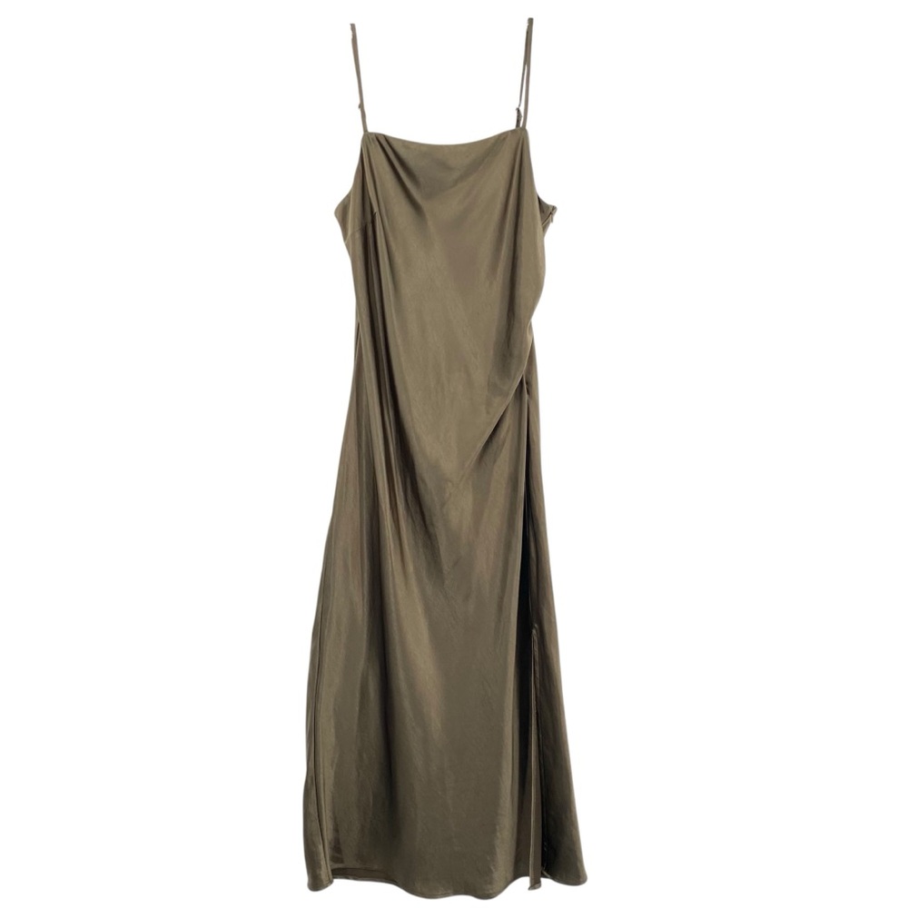 Molly Green Satin Ruched Slip Dress Maxi